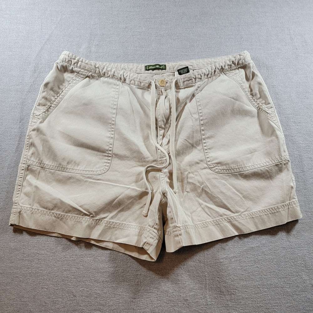 Eddie‎ Bauer Chino Shorts Womens 14 Tan Excellent Cotton Drawstring Hiking